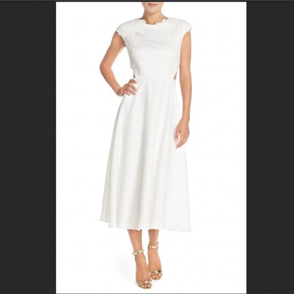 Ted Baker London Lace Appliqué Side Cutout Midi Dress (Ted Baker size 3) - Picture 2 of 8